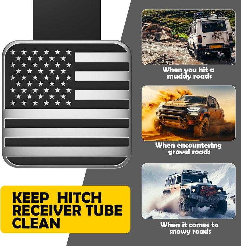 OGYE 2 Inch Trailer Hitch Cover with American Flag, Metal Trailer Hitch Cover Fit for 2 Inch Hitch Receivers Class 3 4 5, 2'' Rubber Hitch Tube Cover Plug Cap (Chrome) - Image 4